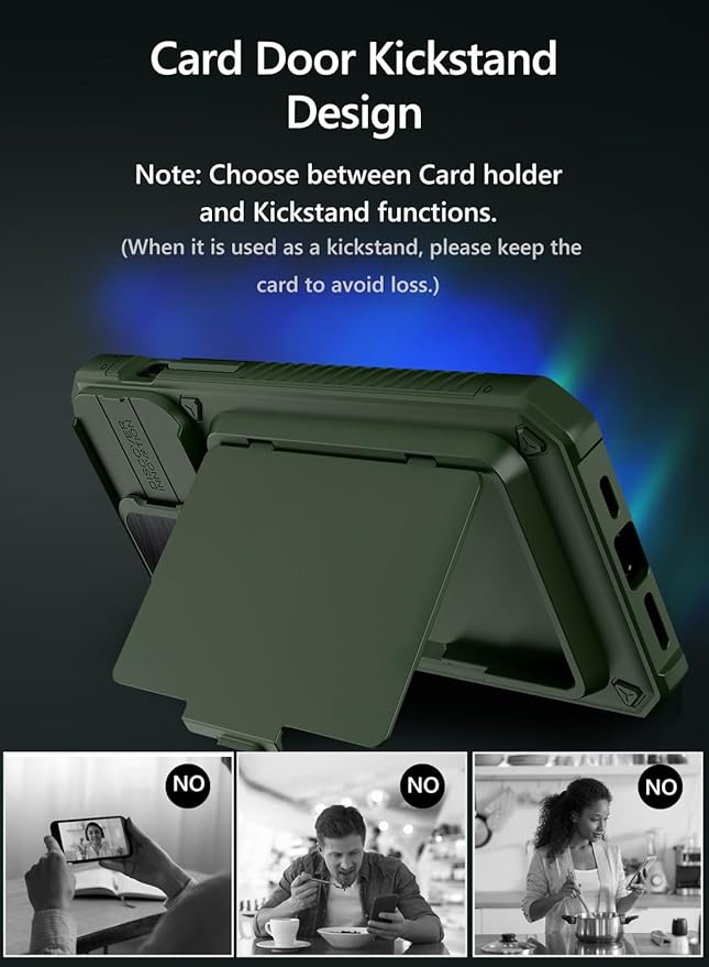 Vihibii for iPhone 15 Pro Case Wallet with Card Holder (4 Cards) & Slide Camera Lens Cover & Kickstand & Raised Edges Protective Screen, Rugged Durable Phone Case for iPhone 15 Pro 5G 6.1" 2023, Green