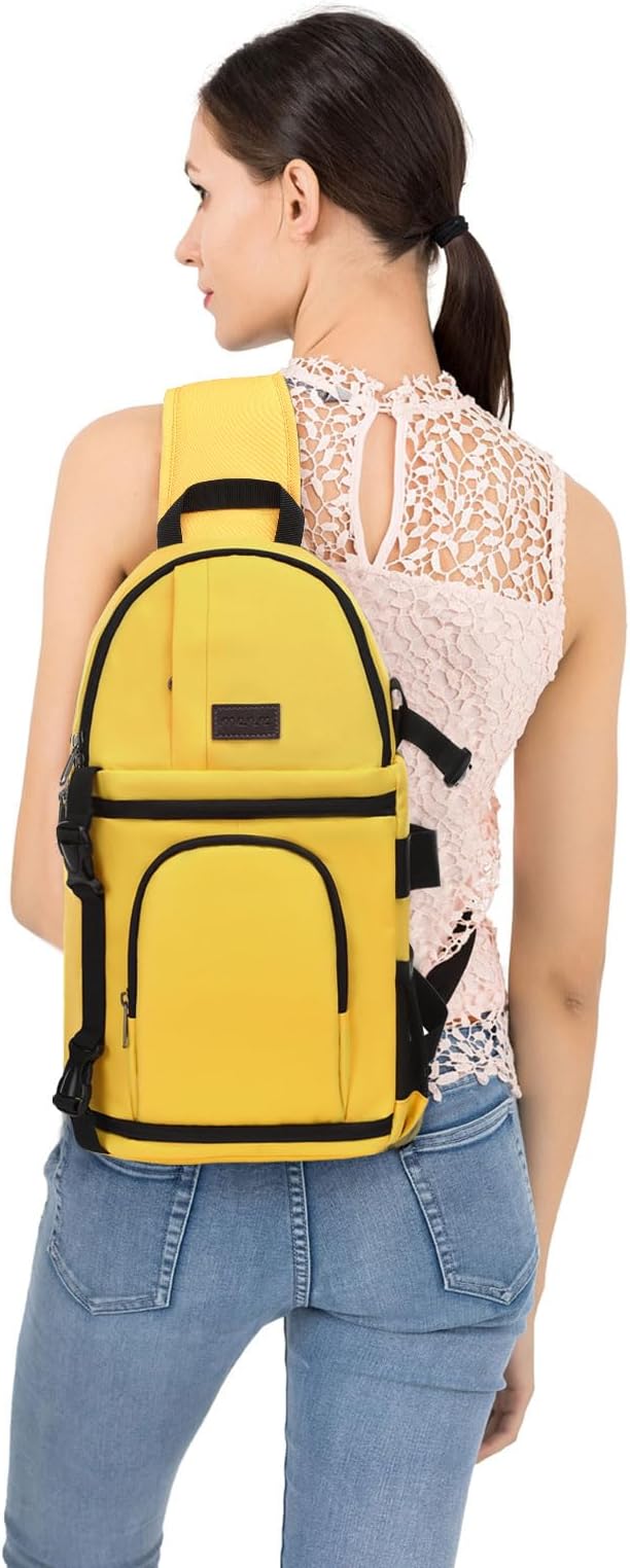 MOSISO Camera Sling Bag, DSLR/SLR/Mirrorless Camera Case Shockproof Photography Camera Backpack with Tripod Holder & Removable Modular Inserts Compatible with Canon/Nikon/Sony/Fuji, Yellow