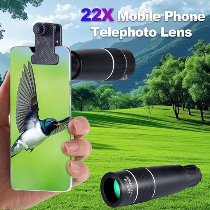 22X Telephoto Phone Camera Lens, Universal Clip-On Zoom Lens Compatible with iPhone and Android, Long Distance Photography Attachment