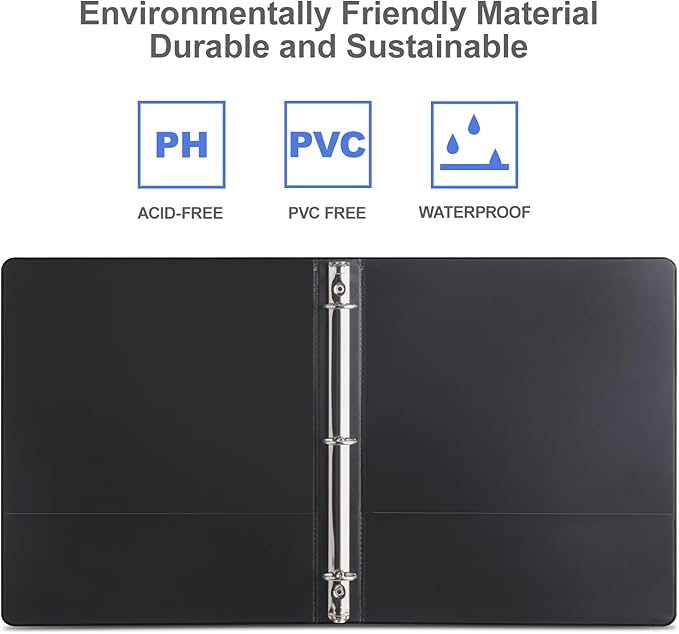 3 Ring Binder 1 Inch, ViVin Sturdy 1"-Round Ring Binder with 2 Interior Pockets, Clear View Cover, PVC-Free, Fits 200 Sheets of 8.5'' x 11'' Paper, Office Home School (8 Pack, Black)