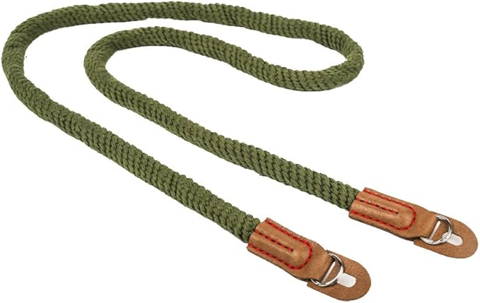 MINI GAGA Vintage Handmade Cotton Leather Camera Neck Strap for Leica Nikon Fuji Pentax Canon Panasonic Sony Long Army Green