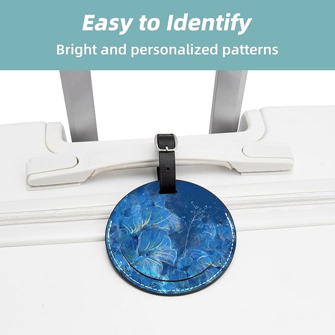 2 Pack Luggage Tags Abstract Blue Floral Suitcase Tags Travel Bag ID Identifier Luggage Tag