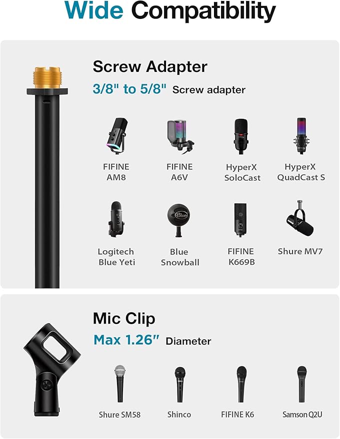 InnoGear Mic Stand, Max Height 66.34" Microphone Stand Floor Detachable Boom Mic Arm Stands with Weighted Round Base for Blue Yeti HyperX QuadCast SoloCast Shure SM58 Samson Q2U Fifine K669B, Large