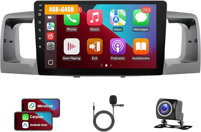 Leadfan 64G Car Stereo Radio for (Non JBL Version) Toyota Corolla 2003 2004 2005 2006 2007 2008, with Wireless Carplay, Android Auto, FM, Plug and Play Wiring Harness, GPS, SWC,MIC