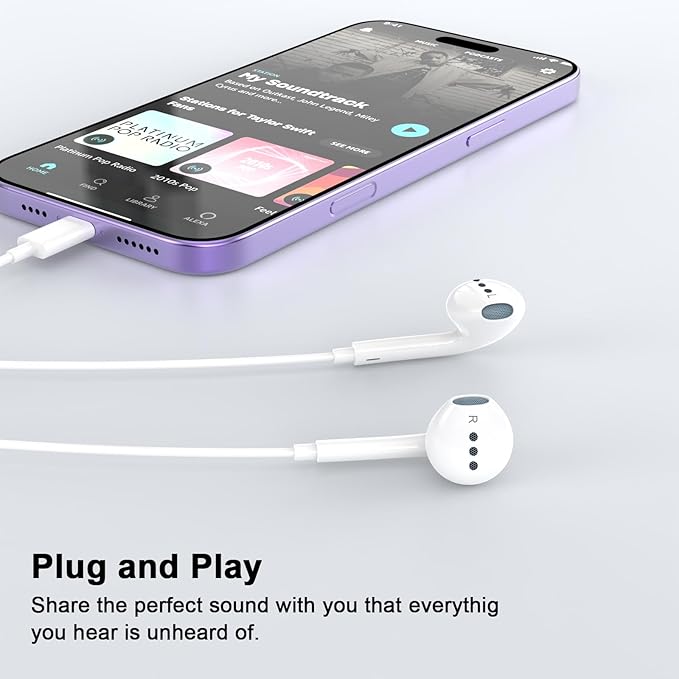 2 Pack [Plug and Play] for iPhone Headphones Wired Earbuds with Built-in Microphone & Volume Control HiFi Stereo Nosie Reduction Earphones for iPhone 14 13 12 11 Pro Max XS XR X 8 7 6, Support All iOS