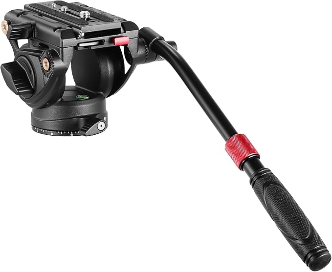 NEEWER Video Tripod Fluid Head with Quick Release Plate, Telescopic Handle & Scaled Base (75mm Dia.) Heavy Duty, Max Load 17.6lb/8kg for Video Cameras and DSLR Cameras