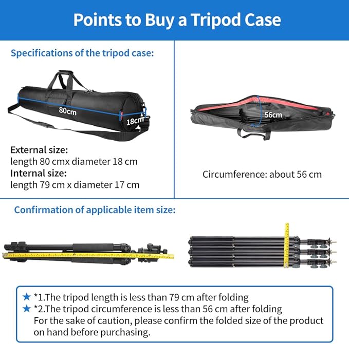 HEMMOTOP Tripod Case, 31.5x7 in Heavy Duty Tripod Bag with Shoulder Strap and Handle, All Sides Thick Padded Carrying Case with Two Zippered Pockets for Speaker Stand, Monopod - R08018 Black