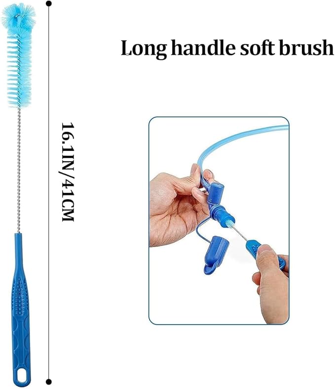Feekoon Reservoirs Backpack Accessories Hydration Bladder Cleaning Kit with Flexible Long Brush for Hose, Small Bite Valve and Big Brush, Drying Collapsible Bladder Frame, Carrying Pouch