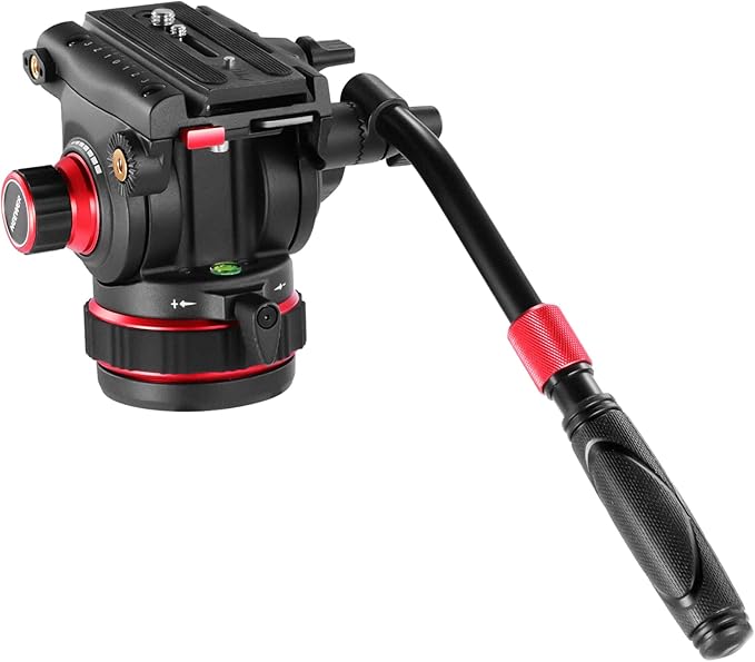 NEEWER Heavy Duty Video Tripod Fluid Head with Stepless Adjustable Pan/Tilt Damping, Quick Release Plate, Compatible with DJI RS Gimbals, Adjustable Handle, ⌀75mm Base, Max Load 22lb, GM006