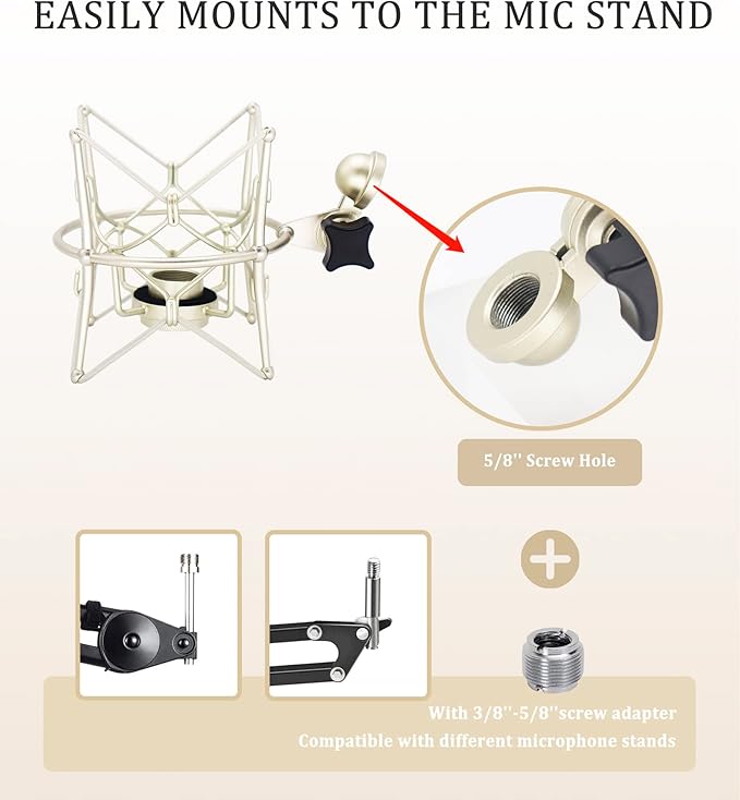 Microphone Shock Mount Anti-Vibration Mic Holder Spider Recording Mic Shockmount Stand Compatible with Neumann U87 Ai, U89 i and TLM 67 (Champagne)