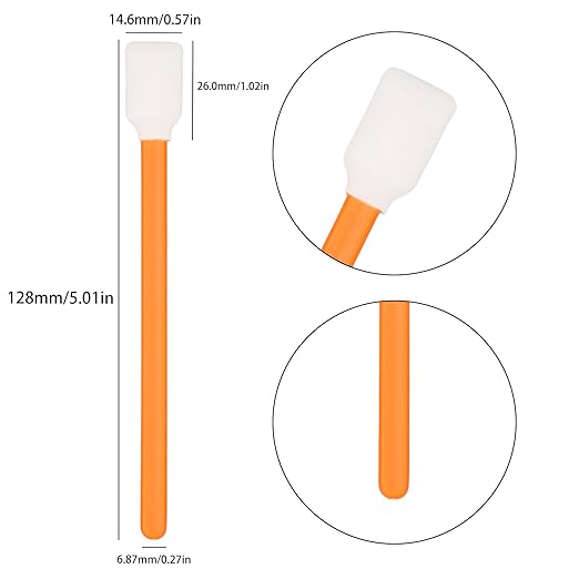 50 Pieces Foam Cleaning Swabs，5.11" Foam Tips Sponge Sticks for Lab, Dust-Free Cleaning Sponge Tip Swabs for Printer Heads, Scanners, Camera Lenses and Cleaning Guns - Orange