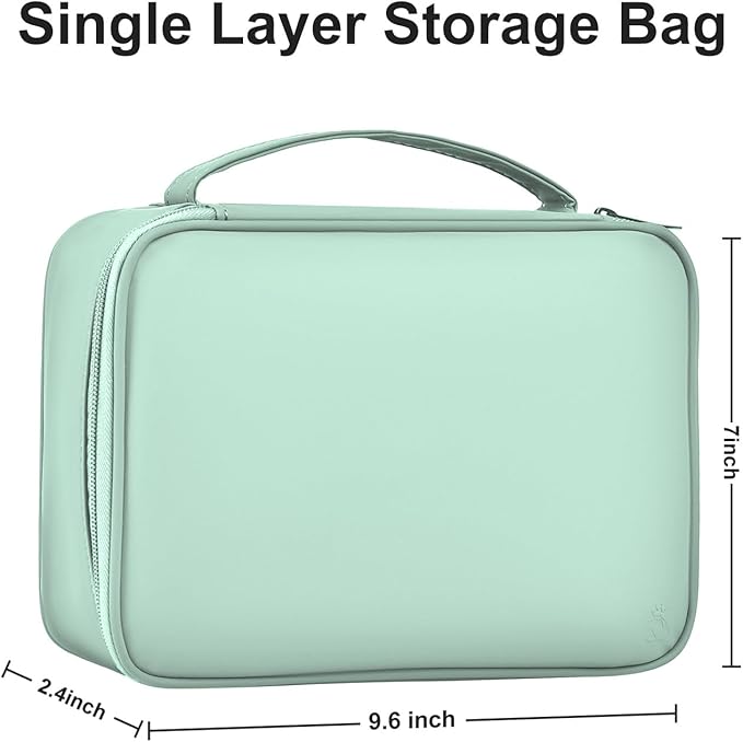 Large Capacity Electronics Accessories Organizer Travel Case with Adjustable Divider Waterproof Leather Cord Shockproof Tech Organizer Bag(Light Green, Single Layer)