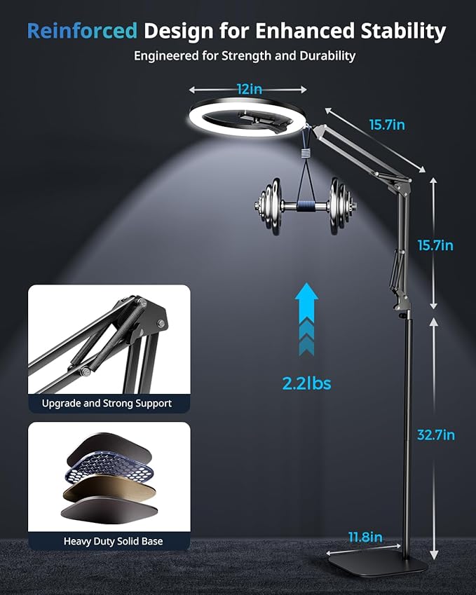 UBeesize 12" Ring Light Tripod for iPhone with Overhead Phone Mount, 75" Tall Ring Lights with Stand and Camera Mounts for Photography/Live Streaming/TikTok/YouTube Content Creation