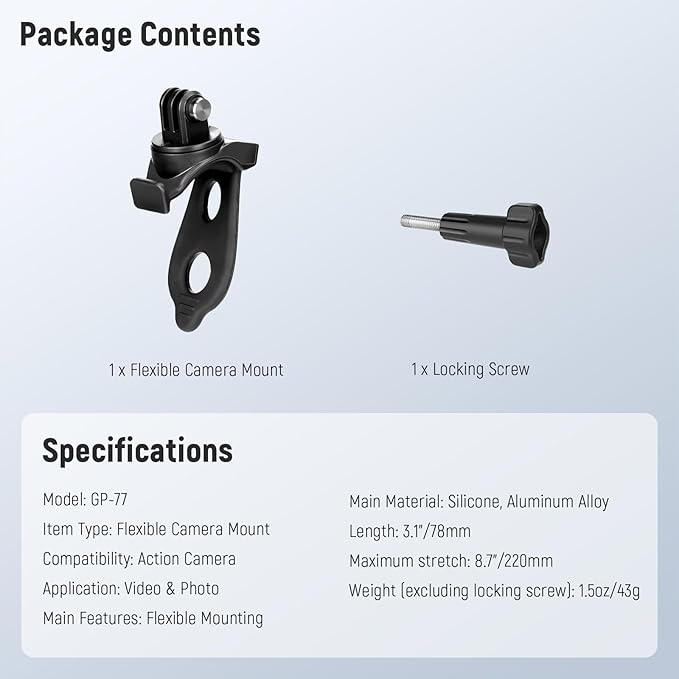 NEEWER Flexible Mount Wrap Band Compatible with GoPro DJI Insta360 Action Cameras, Motorcycle Bike Handlebar Roll Bar Tube Clip Holder Bracket Accessories for Photography Video Recording, GP-77 Black