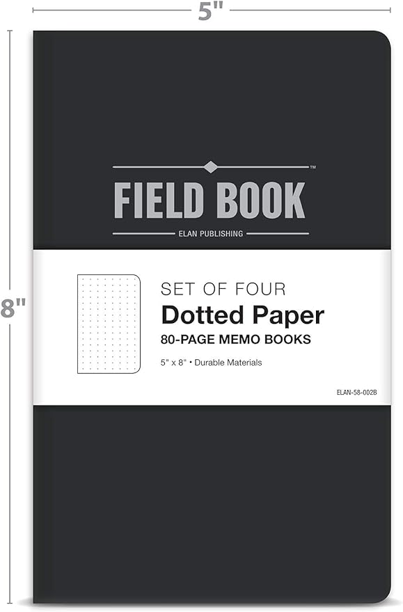 Elan Publishing Company Field Notebook/Journal - 5"x8" - Black - Dot Graph Memo Book - Pack of 4