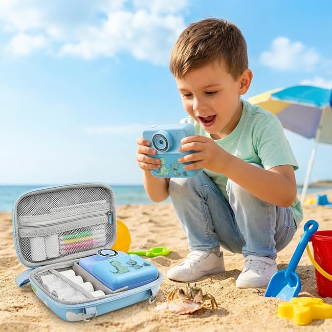 Kids Camera Instant Print, Digital Selfie Cameras with Carry Case & 5-Color Paper, Portable Toddler Toy Christmas Birthday Gifts for 3 4 5 6 7 8 9 10 11 12 Year Old Boys Girls - Blue