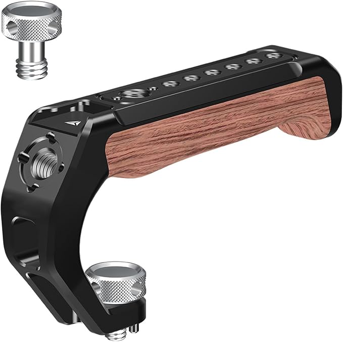 Camera Top Handle for DSLR Cameras1/4in and 3/8in Threaded Pins Cold Shoe Adapters for Creative Photography Expansion Wooden Camera Grip