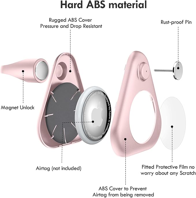 Airtag Holder for Kids Hidden,2PCS GPS Tracker Case, Anti-Removal Airtag ABS Case with Pins, Suitable for Children, Elderly, Pets, Backpack, Luggage（Pink,White）