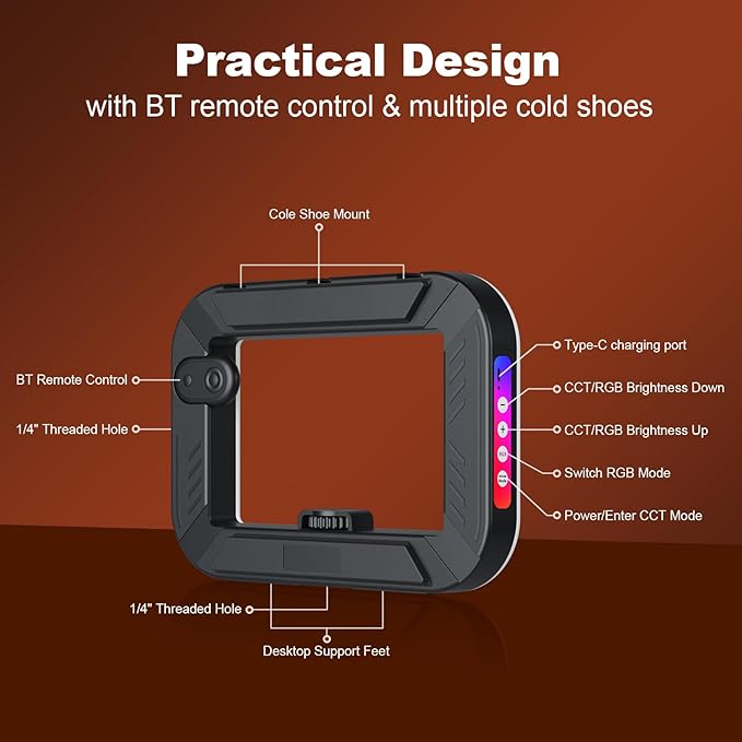 RGB Smartphone Video Rig with Light, Handheld Phone Camera Stabilizer with LED Ring Light, 2500-8500K Selfie Light for Tiktok, YouTube, Live Steam, Video Recording, Make up