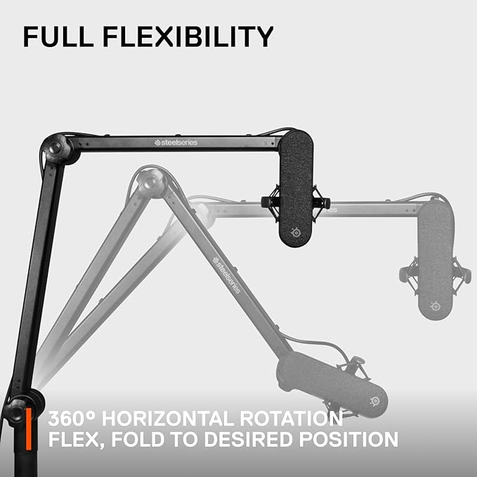 SteelSeries Alias/Alias Pro Mic Boom Arm — For Gaming, Streaming, and Podcasting — 360° Rotation — Desk Clamp — Folding Scissor Design — Hidden Springs — Cable Management — 3/8" and 5/8" Adapters