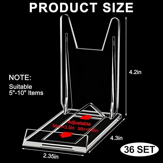 6 Pack Acrylic Book Stand for Display Adjustable Clear Display Holder Easel Collector Stand for Home Office Back to School Comic Album CD Magazine Postcard Artworks (4.2 x 4.3 x 2.35 Inch)