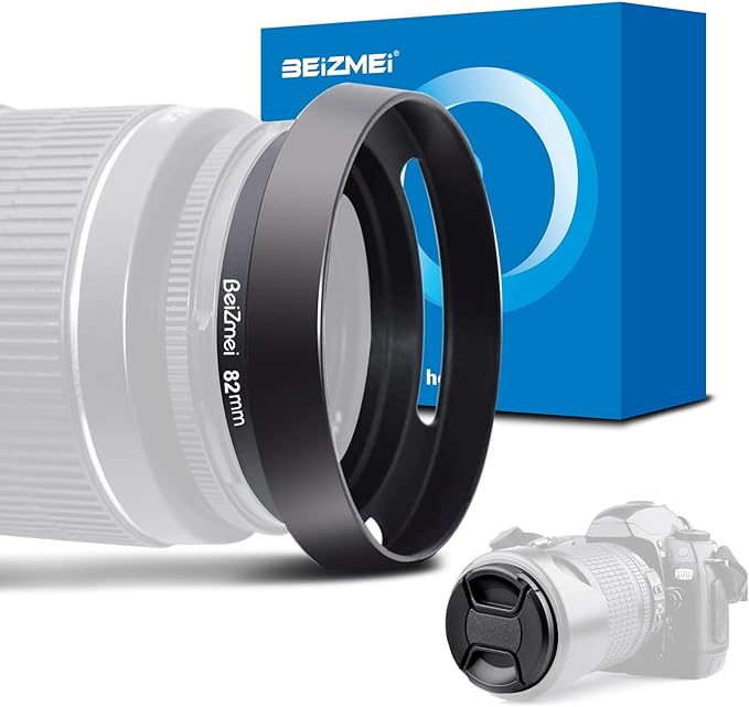 82mm Lens Hood,82mm Metal Camera Lens Hood Compatiable All Brands Ø Lenses with 82mm Filter Thread+82mm Lens Cap