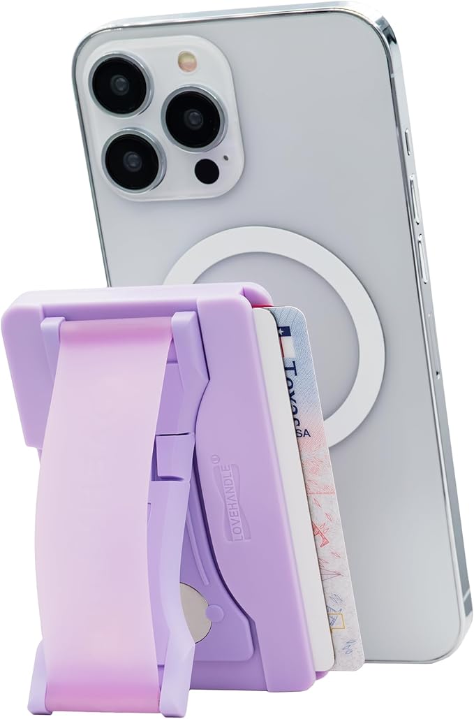 LoveHandle Phone Wallet with Kickstand and Adapter Ring for MagSafe, Phone Card Holder, Wireless Charging Compatible, Wallet Compatible with MagSafe - Lavender Glow on Lavender