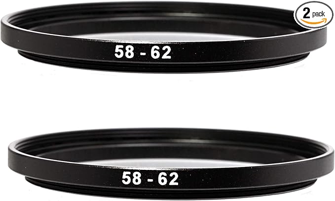 (2 Pcs) 58-62MM Step-Up Ring Adapter, 58mm to 62mm Step Up Filter Ring, 58mm Male 62mm Female Stepping Up Ring for DSLR Camera Lens and ND UV CPL Infrared Filters