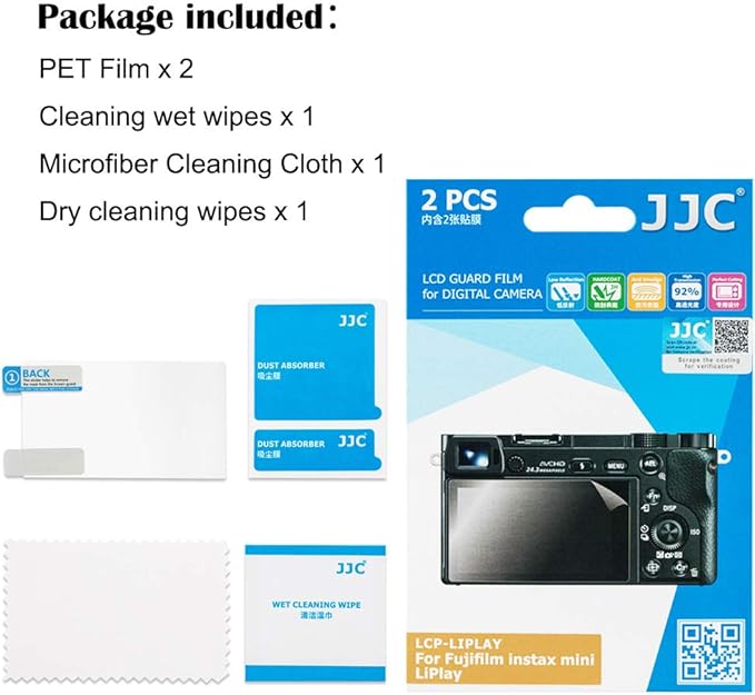 JJC 2 Pack PET Film Screen Protector Compatible for Fujifilm Instax Mini Liplay Anti-Fingerprint Anti-Scratch Water-Resistant 3H Ultra-Thin LCD Protector Cover