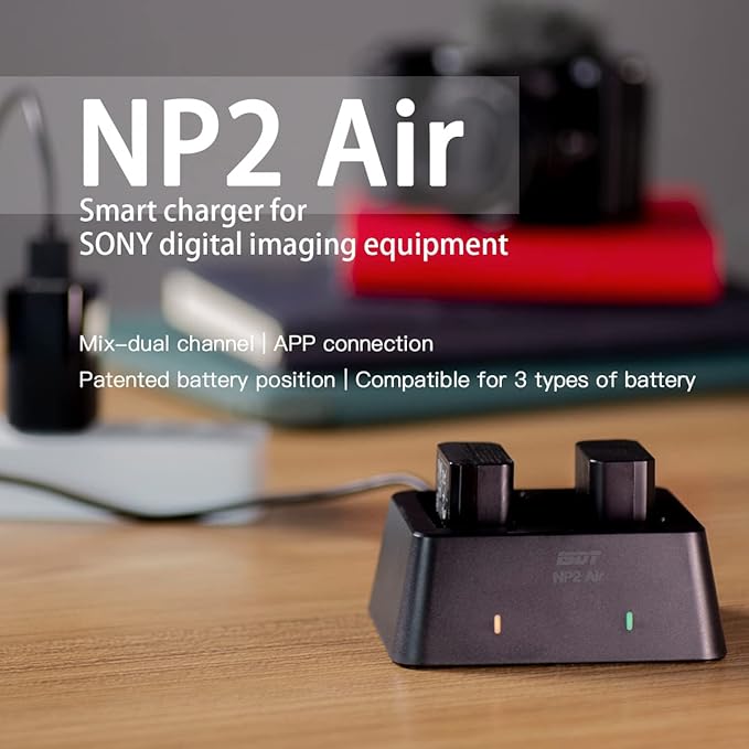 ISDT NP2 Air NP-fz100 NP-FW50 NP-BX1 Battery Charger 90 Mins Full Charge Max 25W Type-C Input Dual Channel Cybershot Charger Compatible for Sony A9 A7III A7RIII / Various Cameras Batteries