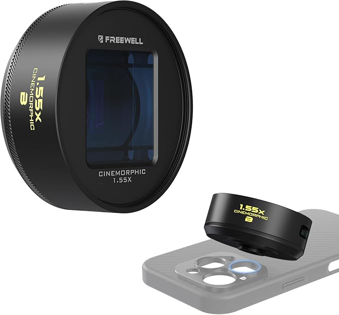 Freewell 1.55x Blue Anamorphic Lens Compatible with 17mm Mount iPhone & Samsung - Cinematic Smartphone Lens with Ultra-Wide View, Sci-Fi Blue Flare, and Enhanced Video Quality
