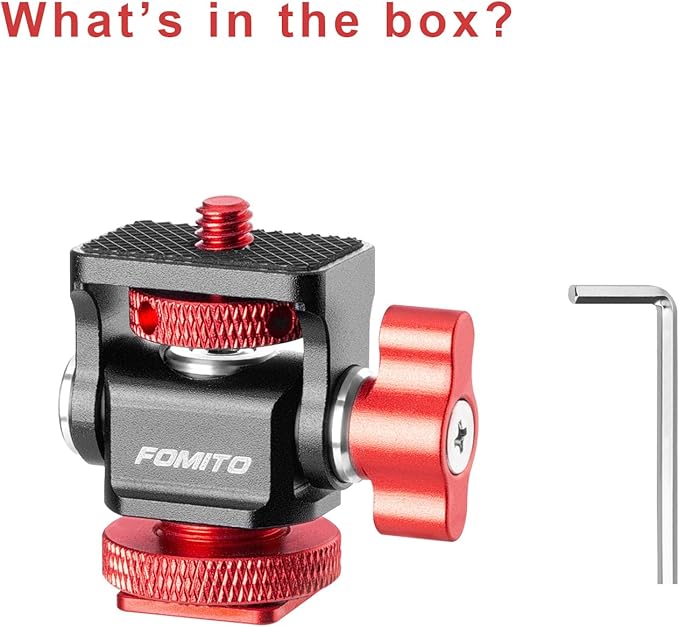 FOMITO Metal Camera Monitor Mount with 1/4" Serew and Cold Shoe, Rotary Adapter 360° Swivel Universal for Flash Speedlite, Field Monitor, LED Video Light, Microphone,etc - Red Color