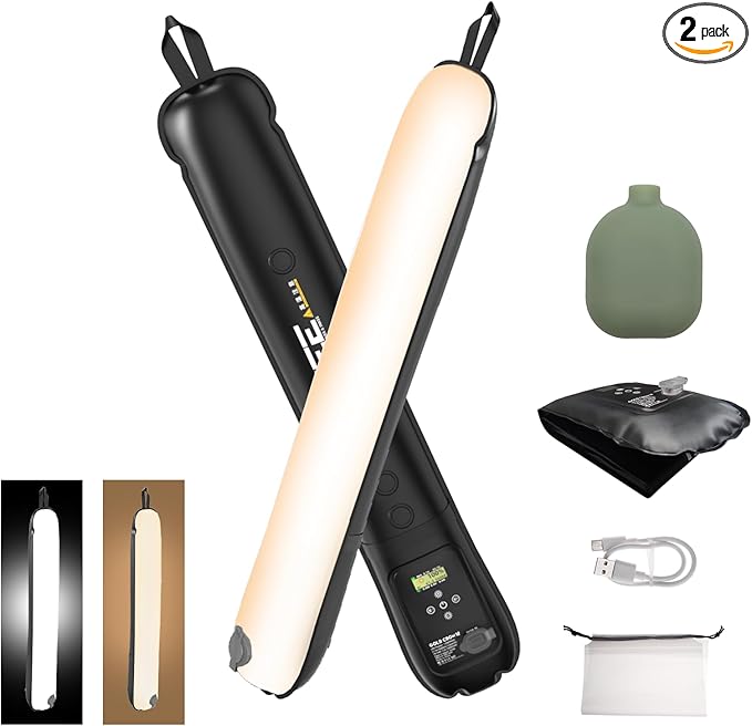 2PCS INKEE GC12 BI-Color Handheld LED Tube Light Video Light Wand,12W 2700K-6500K Inflatable Ball Portable Photography Lighting,CRI 95+, Built-in 18.5Wh Lithium Battery for Video Recording Photography