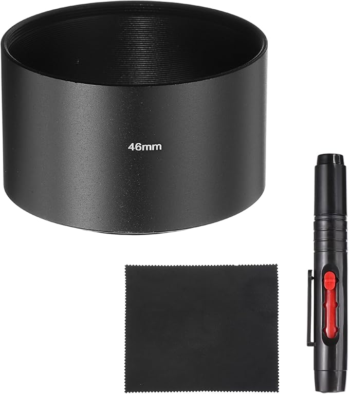PATIKIL Lens Hood Shade, 46mm Long-Focus Mount Standard Screw-in Metal Camera Cap Shade with Cleaning Cloth and Cleaning Pen, Black