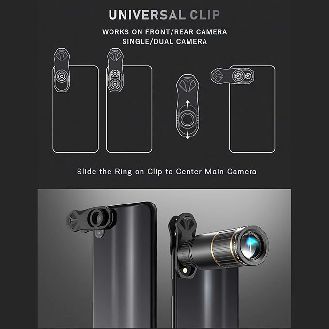 Andoer 4-in-1 Phone Lens Kit External Phone Camera Lens Set with 22X Telephoto Lens 205° Fisheye Lens 4K 0.67X Wide Angle Lens 25X Macro Lens Clip Phone Mini Tripod Replacement for iPhone 15/14/13/12