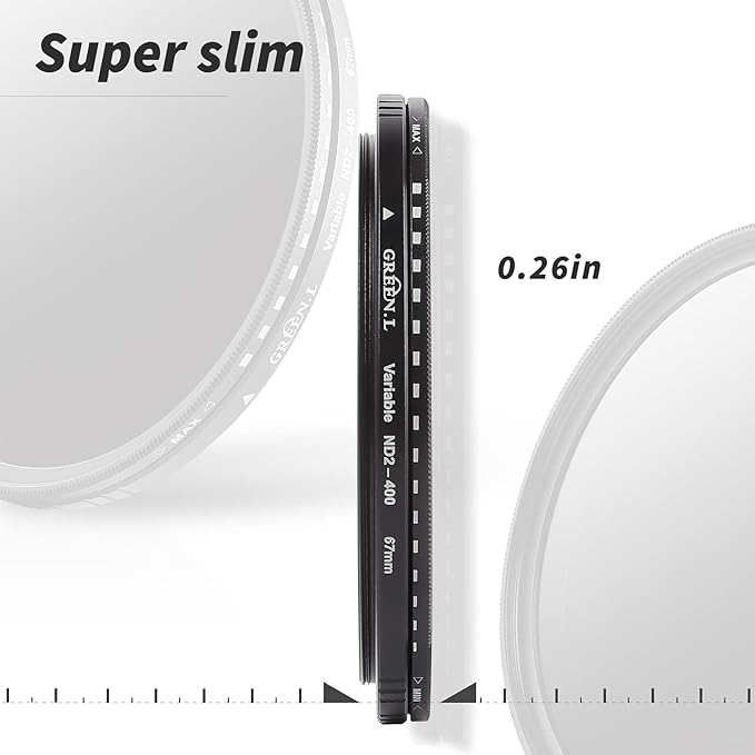 GREEN.L 55mm Variable ND Filter, Ultra Slim ND2 to ND400 (1-9 Stops) Adjustable Neutral Density Filter for Camera Lens