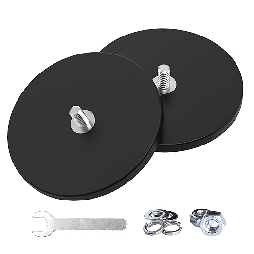 Magnetpro 2 Pieces Strong Rubber Coated Mounting Magnets Anti-Scratch & Anti Corrosion, Over 120 LB Adhesive Power, with 1/4"-20 Stainless Steel Male Thread and Nut for PTZ, Camera