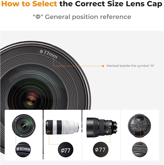 K&F CONCEPT 86mm Lens Cap Cover, 4-in-1 Center Pinch Lens Cover + Anti-Loss Keeper Leash + Microfiber Cleaning Cloth Kits Compatible with Nikon, Canon, Sony, Fujifilm Camera Lenses