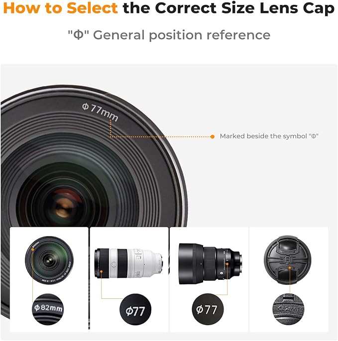 K&F CONCEPT 82mm Front Lens Cap Cover Kit, 5-in-1 Center Pinch Lens Cover + Anti-Loss Keeper + Microfiber Cleaning Cloth Compatible with Canon, Nikon, Sony, Fujifilm Camera Lenses with 82mm Thread