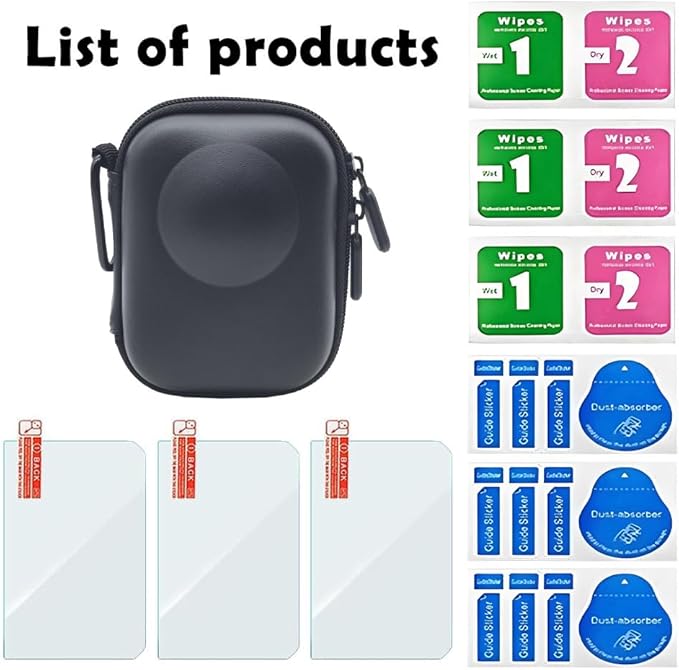 HUADU Screen Protector (3+1Pack) Compatible for DJI OSMO 360 Camera,Tempered Glass Film Full Coverage and Hard Shell Travel Storage Carrying Case
