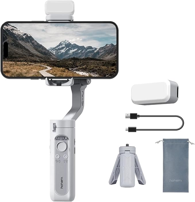 hohem iSteady XE Gimbal Stabilizer for Smartphone,3-Axis Phone stabilizers with Tripod for Video Recording 280g Load Capacity Replacement for iPhone 14 Pro/13/12/11 with Fill Light