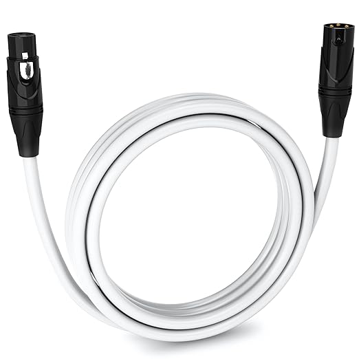 LyxPro 10 Feet XLR Microphone Cable Balanced Male to Female 3 Pin Mic Cord for Powered Speakers Audio Interface Professional Pro Audio Performance and Recording Devices - White