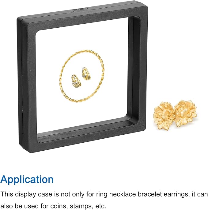 MECCANIXITY Floating Frame Display Holder Stand 3D Jewelry Display Box 4.33 x 4.33 x 0.79 Inch Black for Ring Necklace Bracelet Earring Pack of 2