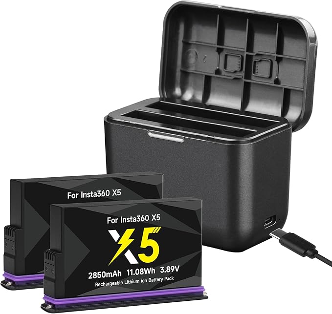 360X5 Camera Battery Charger Set, 2-Pack 2850mAh Replacement Battery and 2-Channel Fast Charging Charger Hub Compatible with Insta360X5 Camera (2 Batteries+1 Charger)