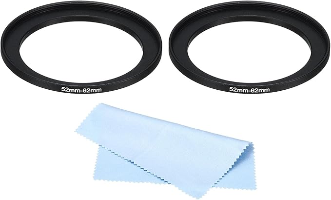 PATIKIL 52mm-62mm Metal Step Up Ring with Cleaning Cloth, 2 Pack Camera Lens Filter Adapter Ring Aluminum Filter Adapter Ring for Camera Lenses Hood, Black