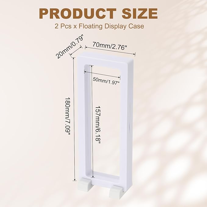 PATIKIL 2Pcs Floating Display Case, 7.1x0.2 Inch Necklace Display Case Stand Holder Frames Transparent Large Storage Box Long 3D for Necklace Bracelets Pendants Jewelry, White