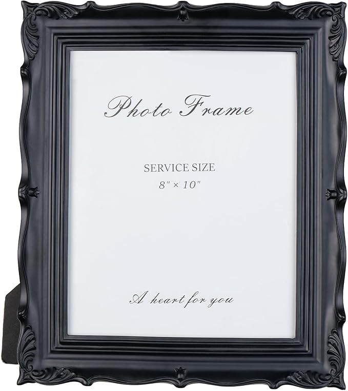 Cuspin Black 8x10 Picture Frame, Gothic Photo Frame Vintage Handmade Resin Frames with Carved Texture & Glass Front for Tabletop Display or Wall Hanging