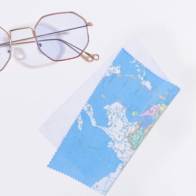 Healifty Glasses Cleaning Cloth Microfiber Lens Wiping Cloth for Eyeglasses and Screens Portable Reusable Streak-Free Polishing with Creative Map Pattern 6.69X5.70 Inches