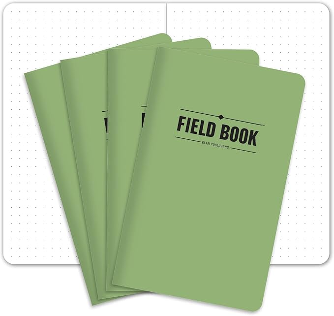 Elan Publishing Company Field Notebook/Journal - 5"x8" - Green Cover - Dot Grid Book - Pack of 4