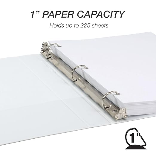 Samsill Durable 1 inch 3 Ring Binder, Made in USA, D Ring Binder, FSC 100% Recycled Chipboard, White